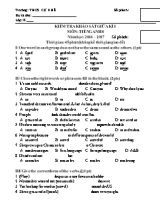 Đề khảo sát giữa học kì I Tiếng anh lớp 8 - Năm học 2016-2017 - Trường THCS Cự Khê